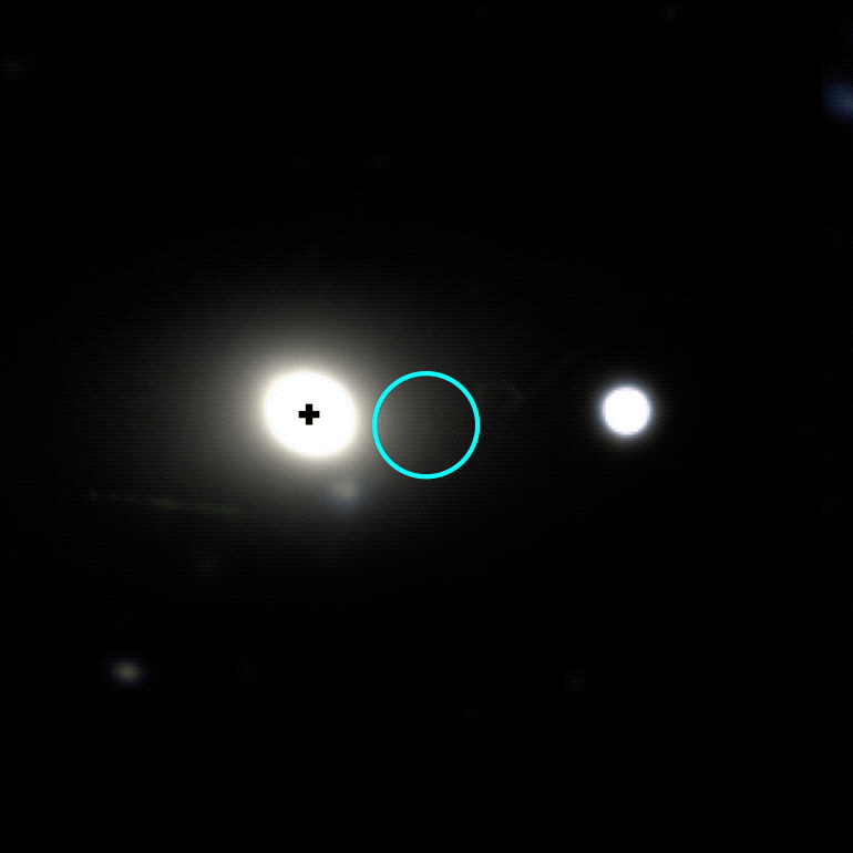 a before and after view of the system - suddenly there is a bright region where one could not have seen stars before